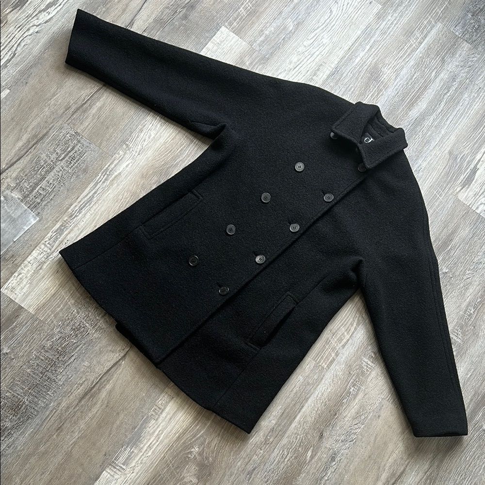 Calvin Klein Black Pea Coat 100%‎ Wool•size 8• like new/no flaws or piling
